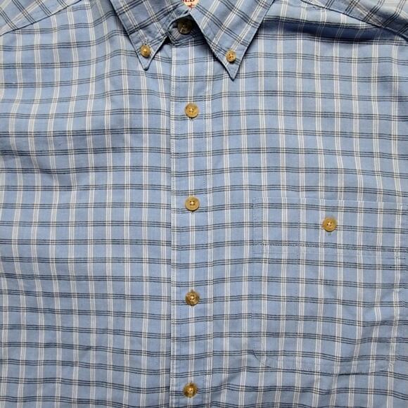 Wrangler Rugged Wear Men's Blue Plaid Short Sleeve Shirt Size Large Button Up - Picture 3 of 9
